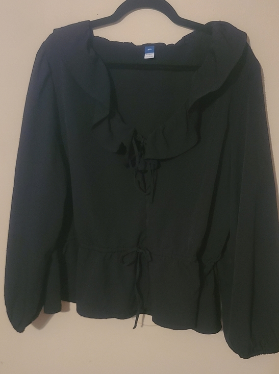 Old Navy Tops - Old Navy Black Ruffle-Neck Long Sleeve Blouse Size XXL